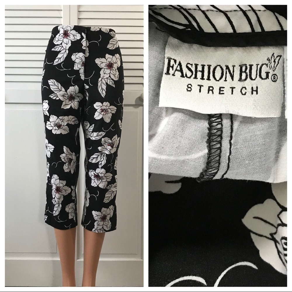 Fashion Bug Black White Floral Print Pants